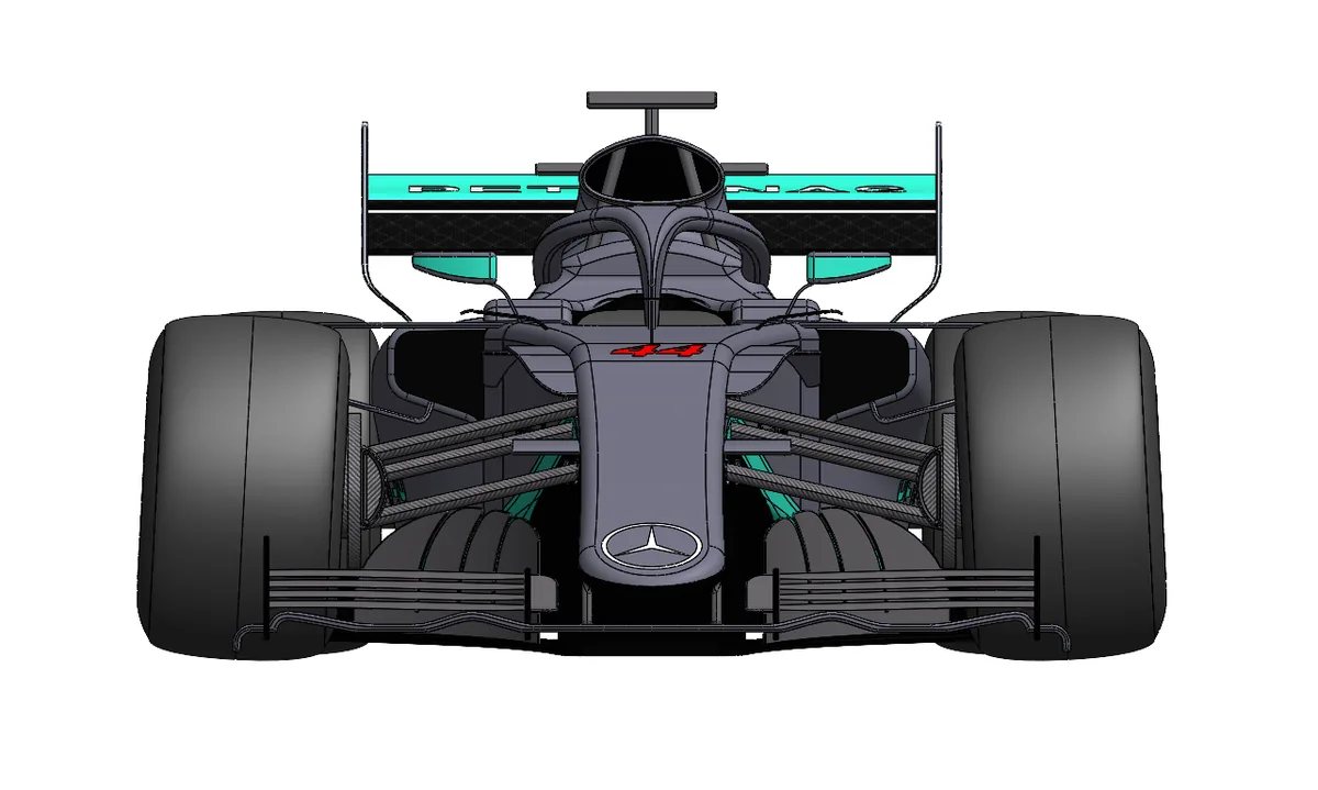 F1 car, front view